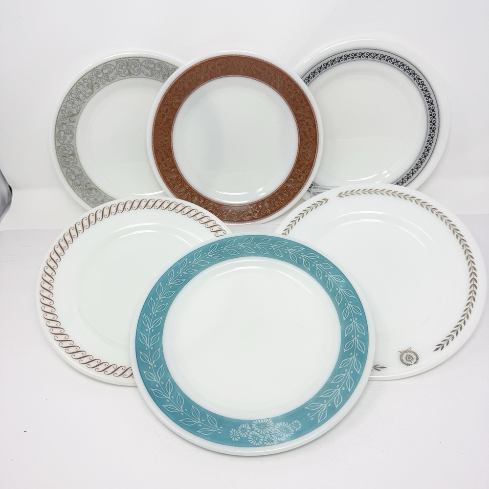 Vintage Pyrex Dinner Plates Set of 6 Mismatched Milk Glass Corning USA Mixed Lot